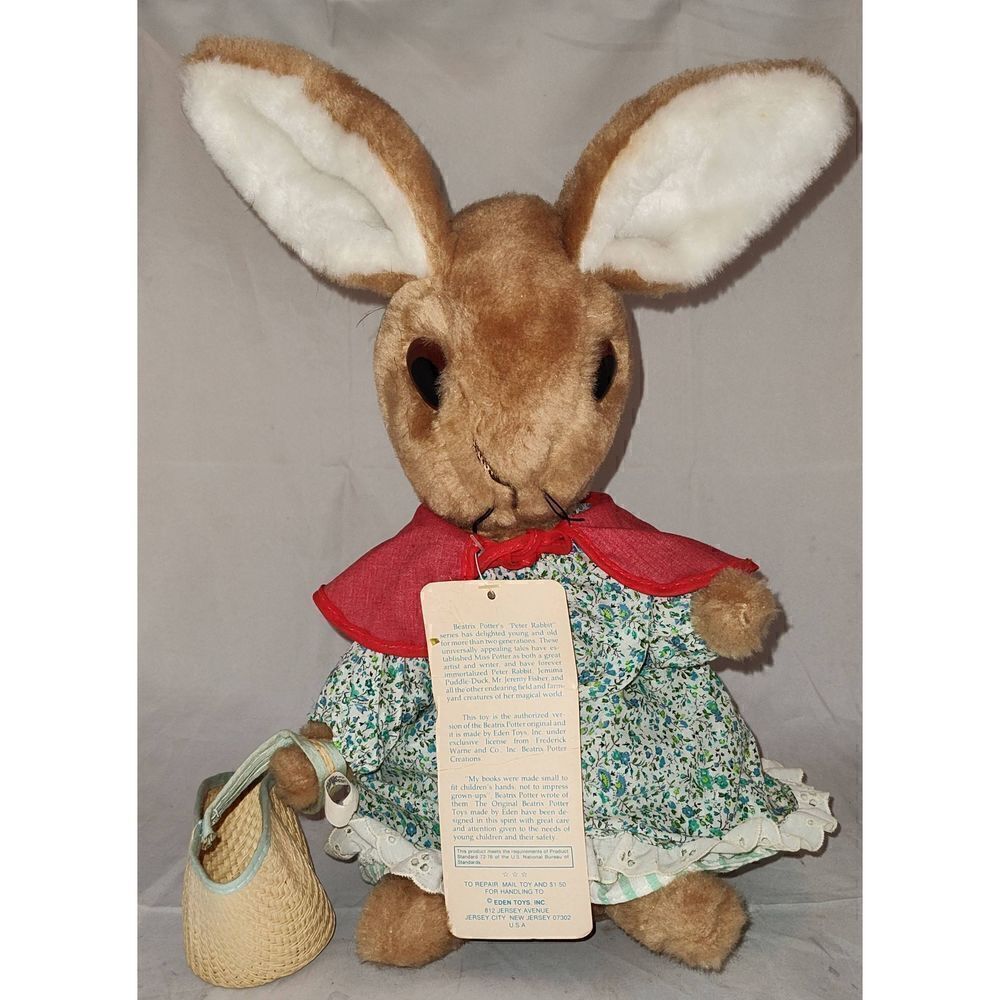 Vintage 1972 Eden Mrs. Rabbit Plush Bunny w/Basket Beatrix Potter Stuffed Animal